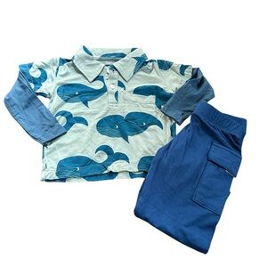 NWTS Kickee Pants,bamboo, long sleeve Blue/ Teal golf tee/cargo pants sz 6-12 m